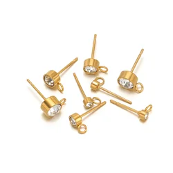20Pcs Stainless Steel Gold Color Zircon Stud Earrings Post with Hook for DIY Earring Making Jewelry Findings Wholesale 3/4/5/6mm