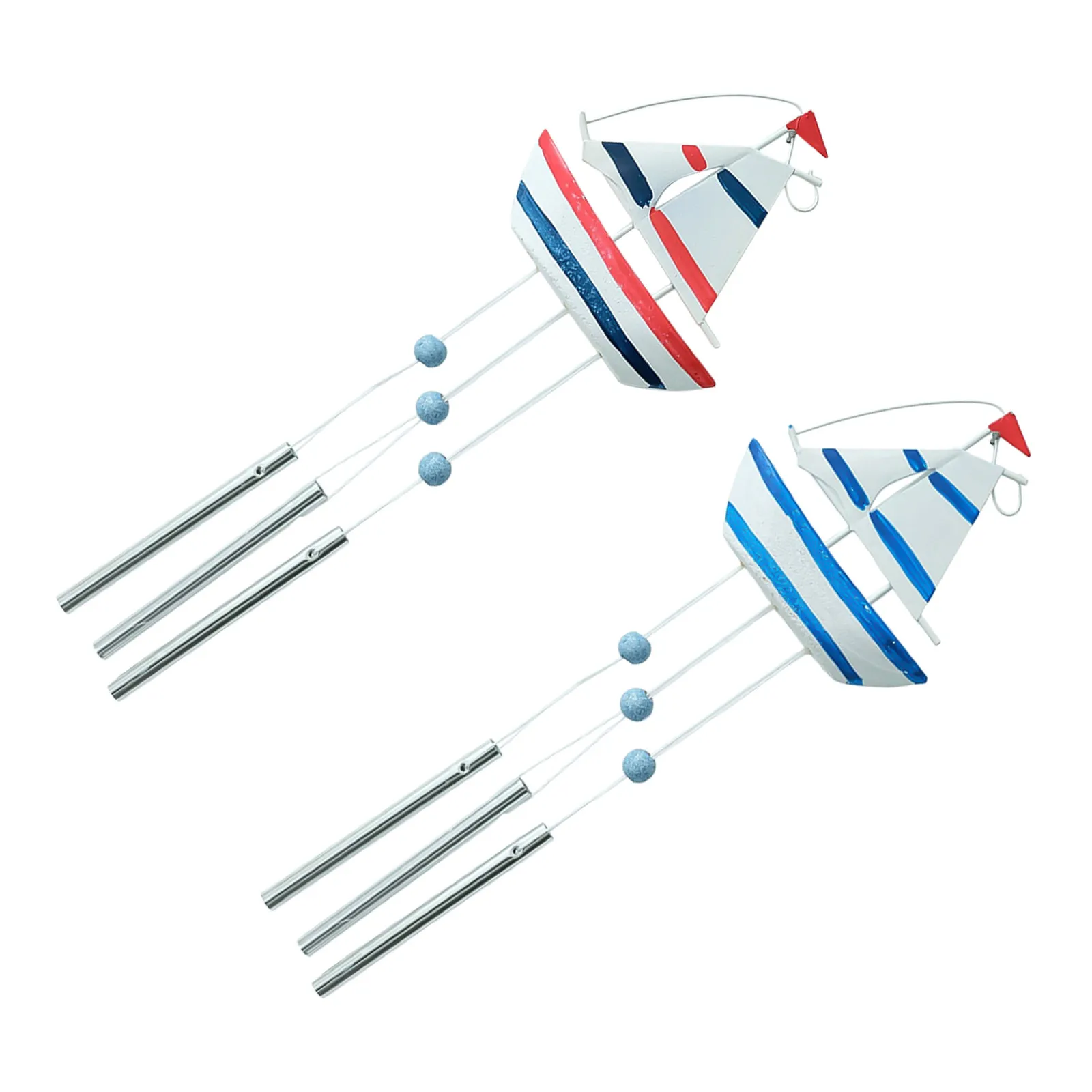 2Pcs Handmade Wooden Sailboat Wind Chimes Nautical Beach Theme Garden Hanging Ornament Outdoor Patio Balcony Mediterranean Decor