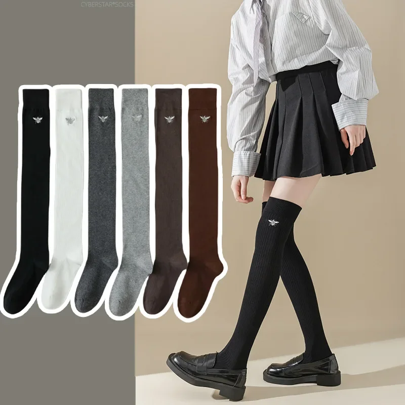 

Women Stockings JK Girls Knitted Cotton Knee High Socks Thigh High Stockings Women College Style Solid Color Long Socks Stocking