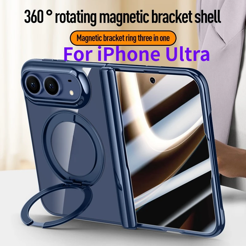 360Rotating For Magsafe Magnetic Kickstand Phone Case For iPhone Ultra Tempered Glass Axis Protection Ring Holder For iPhone Duo