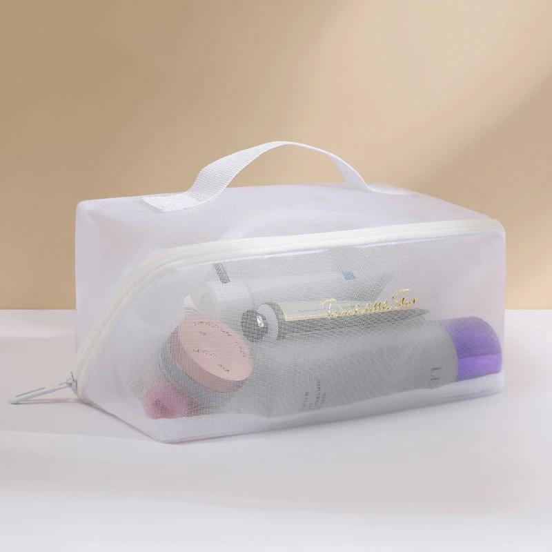 Großhandel Transparent Mesh Kissen Make-Up Lagerung Tasche Reise Make-Up Kulturbeutel Kulturbeutel Tote Kosmetik Organizer Zipper Taschen – Detail 5