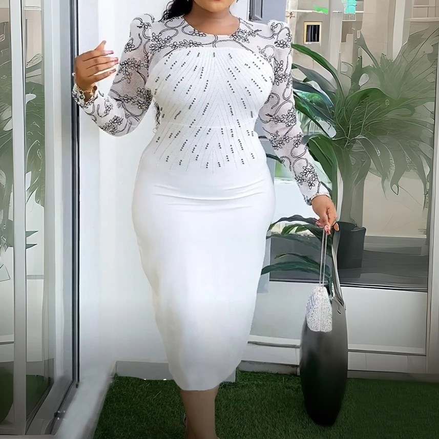 

Long Dress Women Bodycon Dresses Sexy Party Vestidos Y2k Streetwear Round Neck White Sexy Elegant Splice Work Slim Night 2025