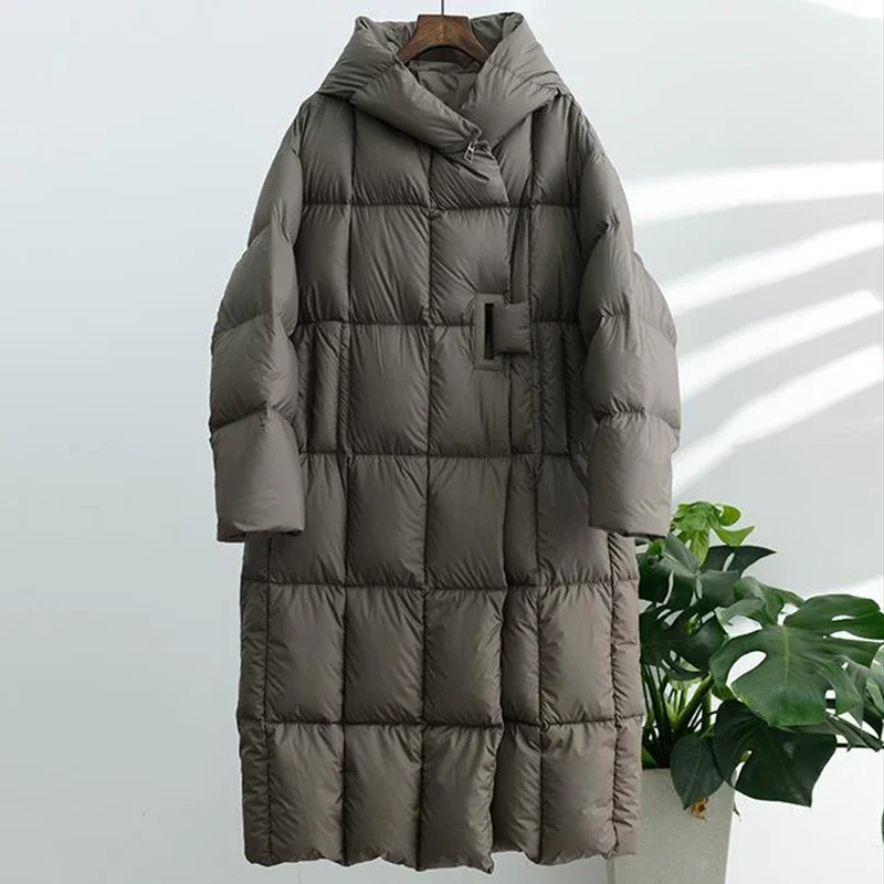 المرأة طويلة الأبيض بطة أسفل سترة شتاء دافئ سميكة طويلة معطف منتفخ أبلى معطف الصلبة عادية فضفاض طول الركبة معطف #1