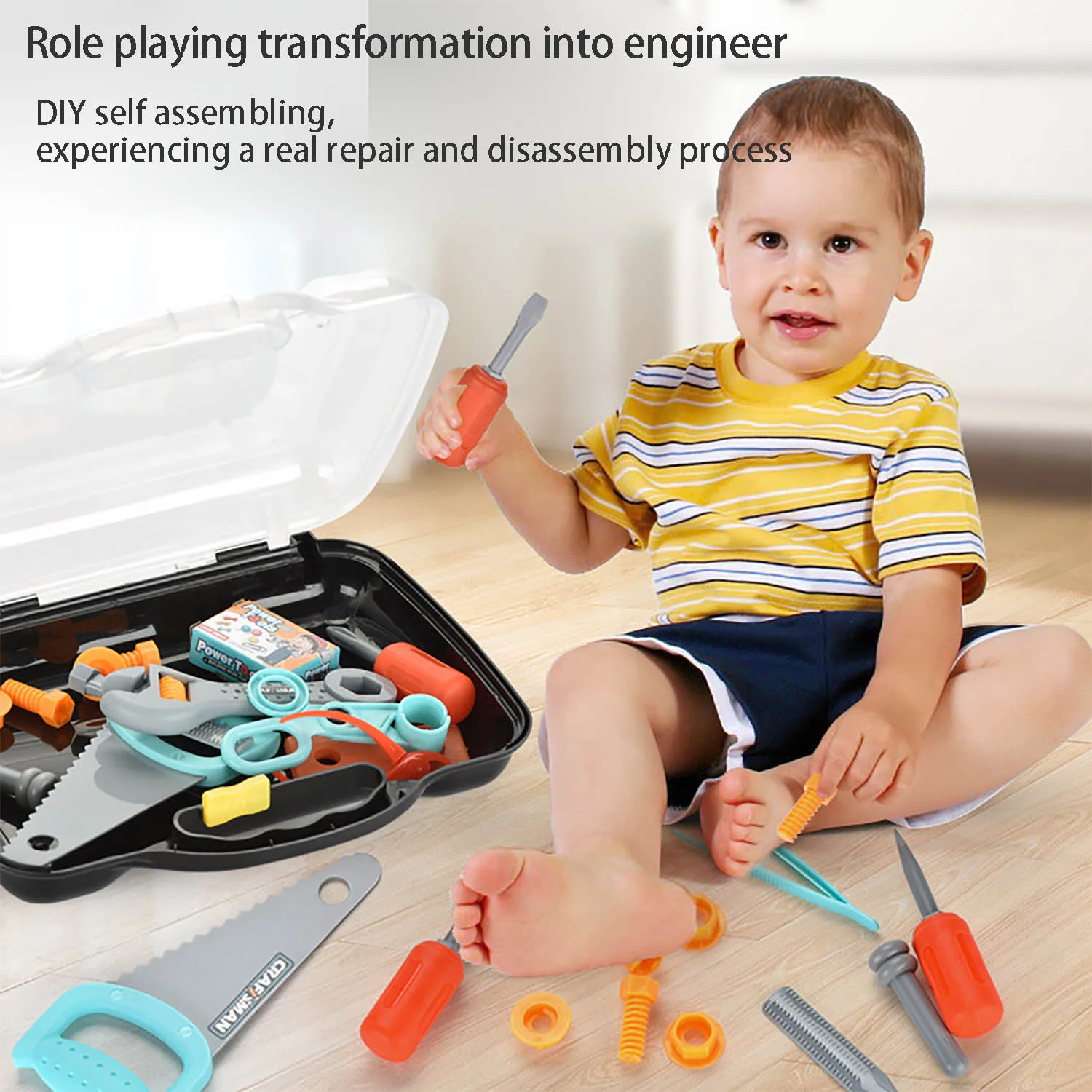 حقيبة أدوات الأطفال DIY تجميع ألعاب المنزل صندوق تخزين أدوات إصلاح #4