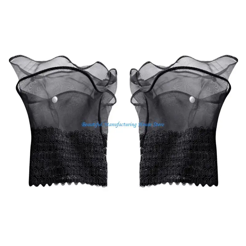 Picture 4: E56A Women Pearls Embellished Layered Mesh Fake Sleeves Wristwear Lace Gloves Breathable Summer Fashion Clothing Accessories