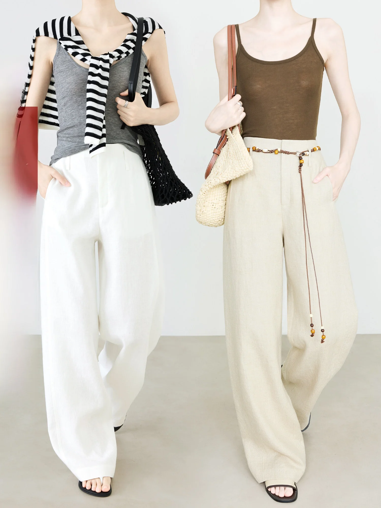 

Slimming Wide Leg Pants High Waist Straight Cut Loose Fit Summer New Style Women's Clothing Linen Trousers Comfortable Casual...