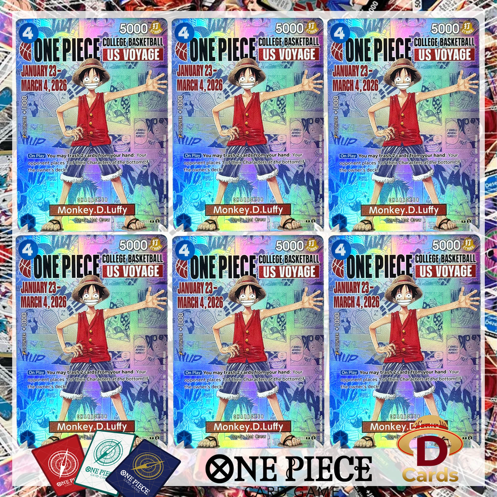 

Коллекционная карта One Piece X US College Basketball P-055 Monkey.D.Luffy, прокси-карта с высококачественной фольгированной текстурой