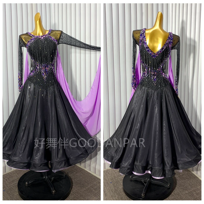 

Новые платья для соревнований по бальным танцам, костюмы, платье для вальса, одежда для танцев, танцевальная одежда, стандартное платье, черное