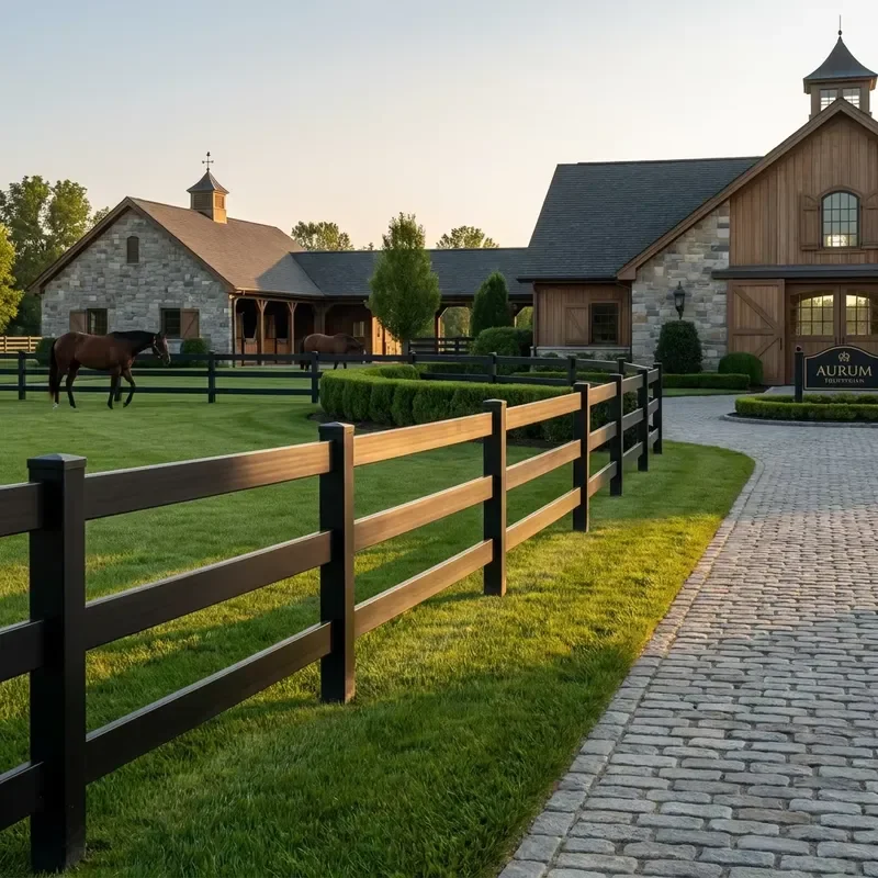 White 3 Rail PVC Fence Used for Horse Riding Arena