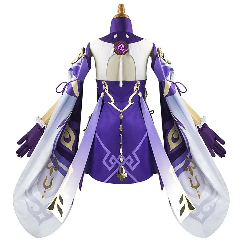 

Keqing Cosplay Costume with Headwear Ke Qing Wig Shoes Women Girl Dress Uniform Set Halloween Carnival Party Role Play Outfits
