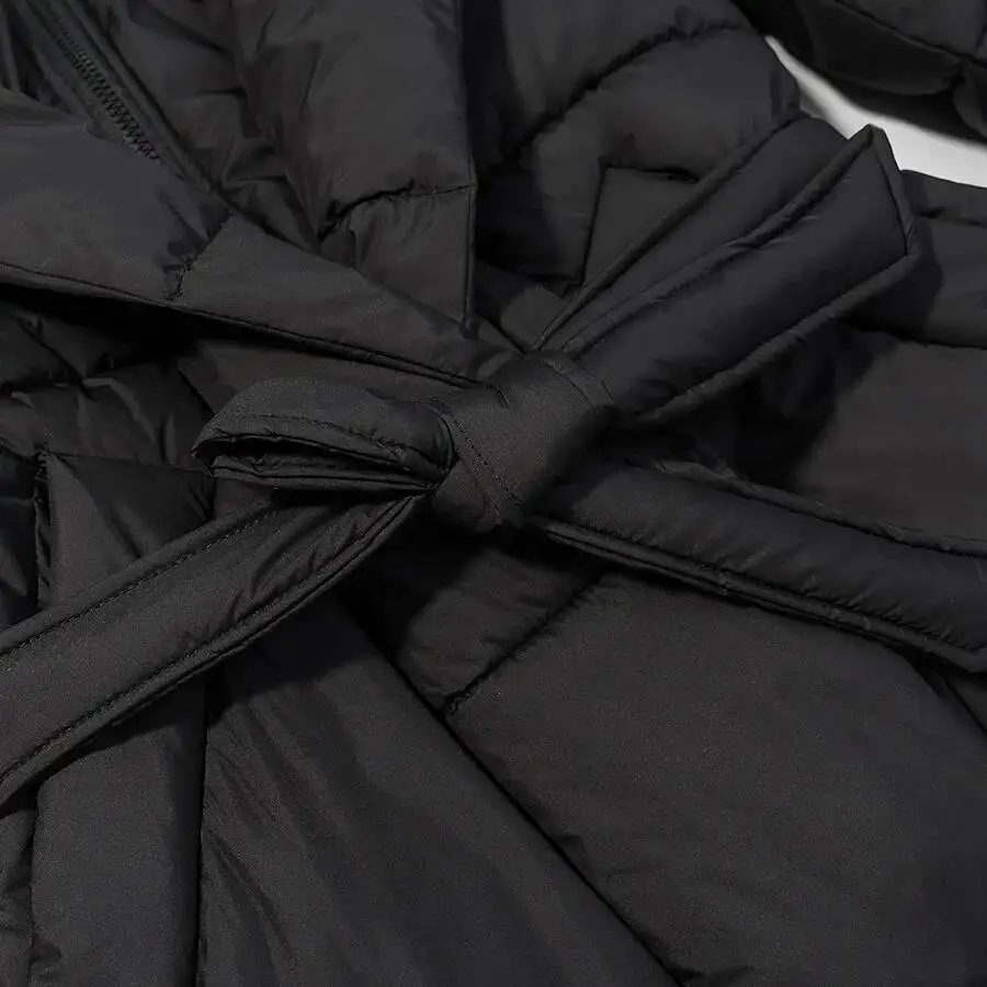 Novo outono inverno estilo europeu americano design elegante e versátil casaco de algodão longo com recheio à mão