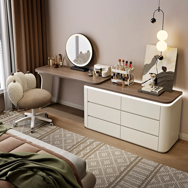 

2025 new light luxury dresser bedroom modern simple medium and ancient style solid wood makeup table chest integrated high sense