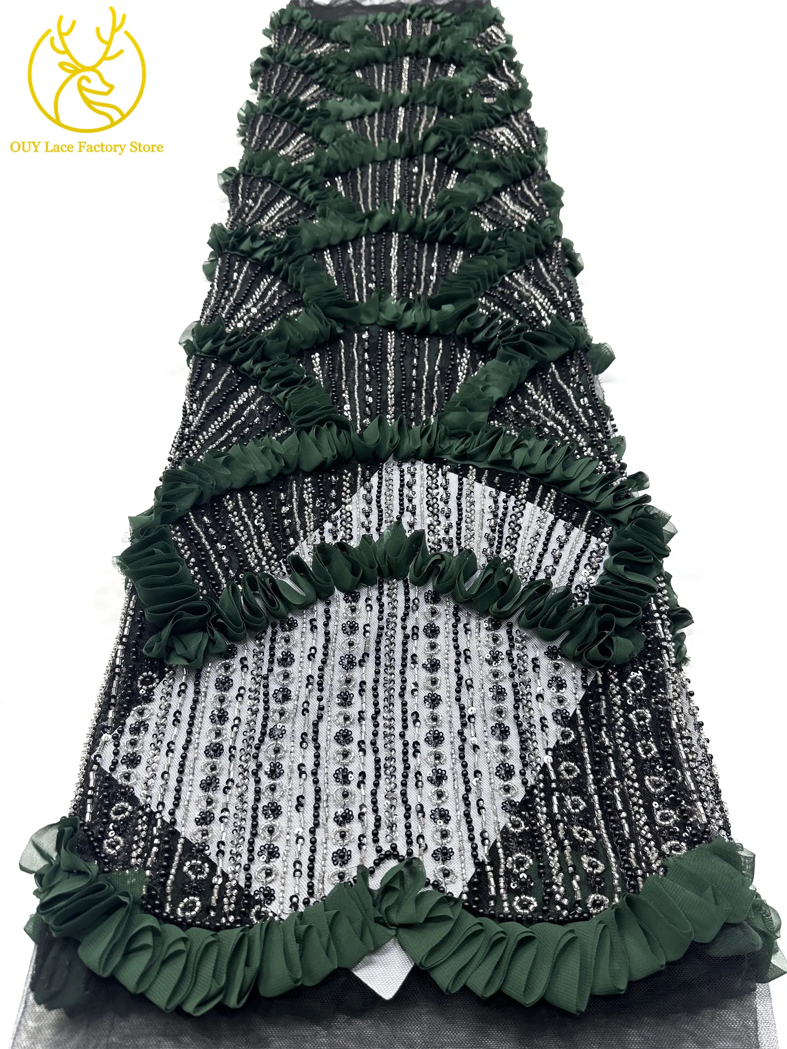 3D High-End Französischer Mesh-Stoff mit Stickerei und Perlen, Spitzenstoff 2026, Hochwertiger Afrikanischer Pailletten-Tüll für Hochzeitskleider zum Nähen – Detail 22