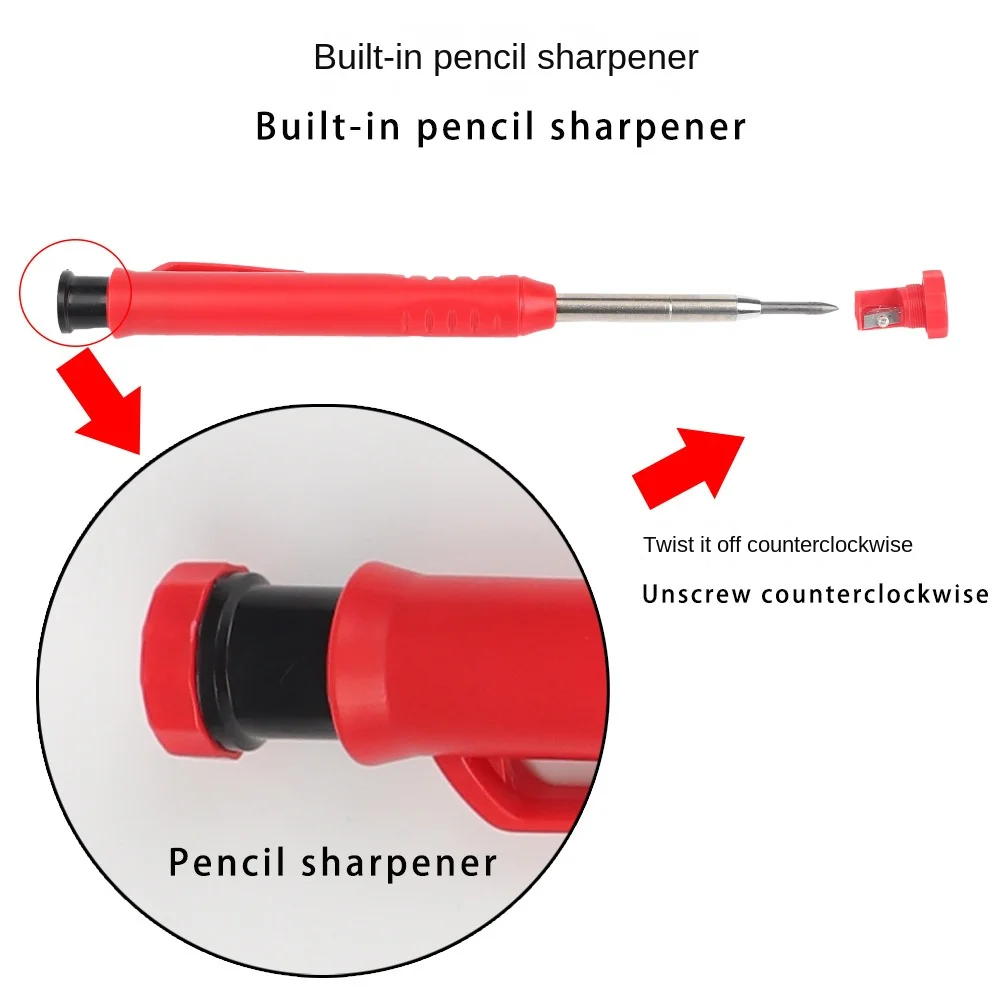 Solid Carpenter Pencil With Refill Lead And Built-in Sharpener For Deep Hole Mechanical Pencil Scribing Marking Tool Woodworking