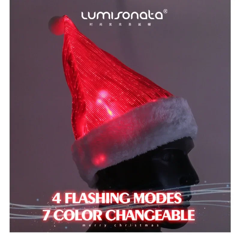 

LED Luminous Christmas Hat Adult Women Men Fiber Optic Festival Head Wear Fancy Stage Show Accessories 2024 New Year Party