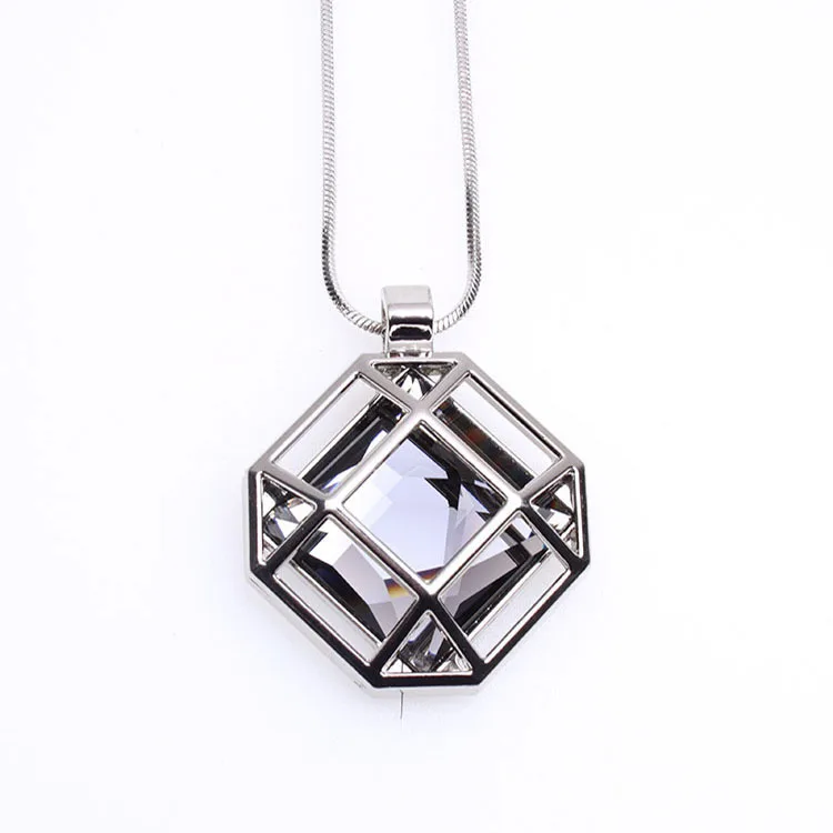 New Openwork Geometric Long Necklace for Women Crystal Bijoux Fashion Accessories Cut Gift