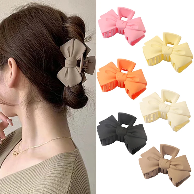 

Simple and fashionable frosted plastic bow hairpin for women curly hair shark clip hairpin headdress hair accessories