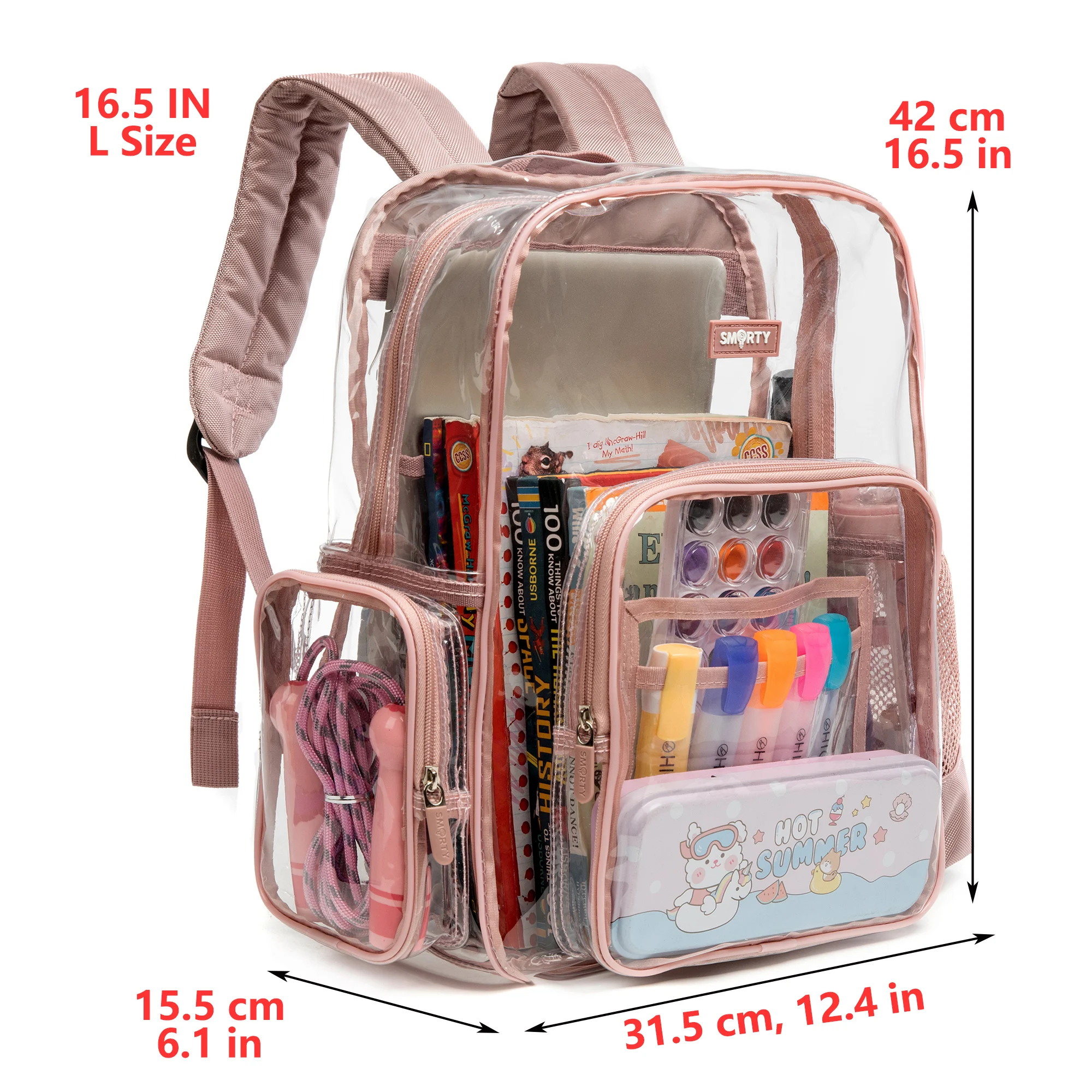 Clear Backpack for Women and Men, Transparent Bookbag, See Through PVC School Bag, Heavy Duty Tran, Pink, L, XL