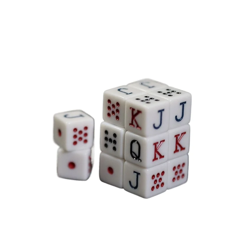 Juego de dados de póquer de Color acrílico JQK, producto de comercio exterior, esquina cuadrada, blanco, 1,6 CM, 12 unidades