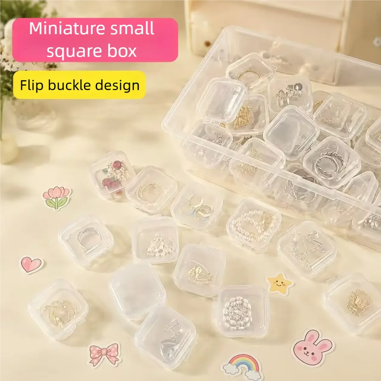 Earrings earplugs in separate boxes with flip-top lids transparent jewelry storage small square box transparent square shape
