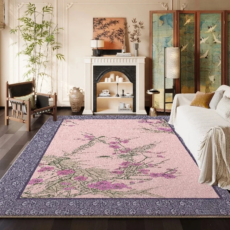 VIKAMA Vintage Chinese Painting Carpet Plum Bamboo Art Print Soft Non Slip Floor Rug for Living Room Home Decor