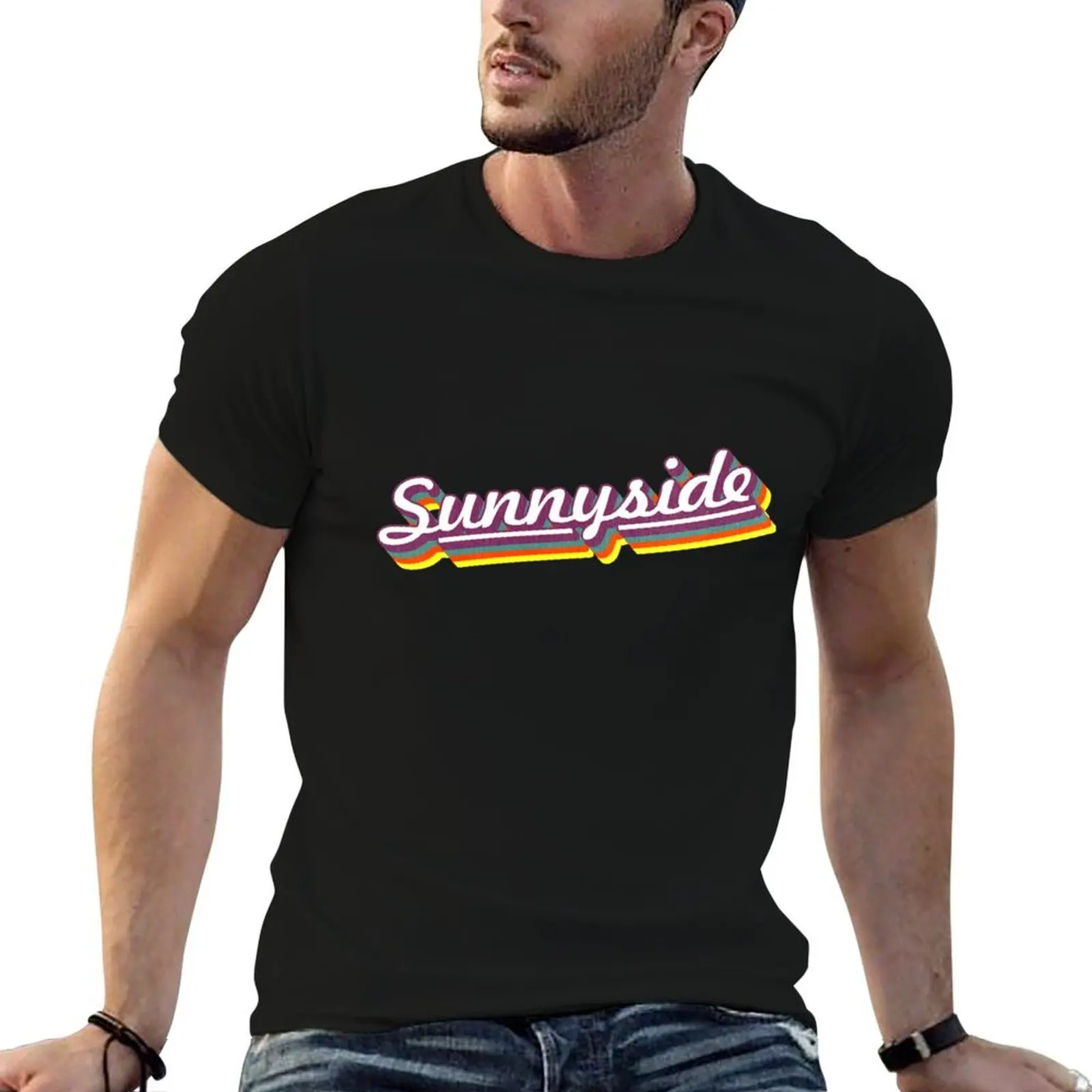 

Sunnyside | Retro Rainbow T-Shirt t shirt man plain t shirt custom print T-Shirt