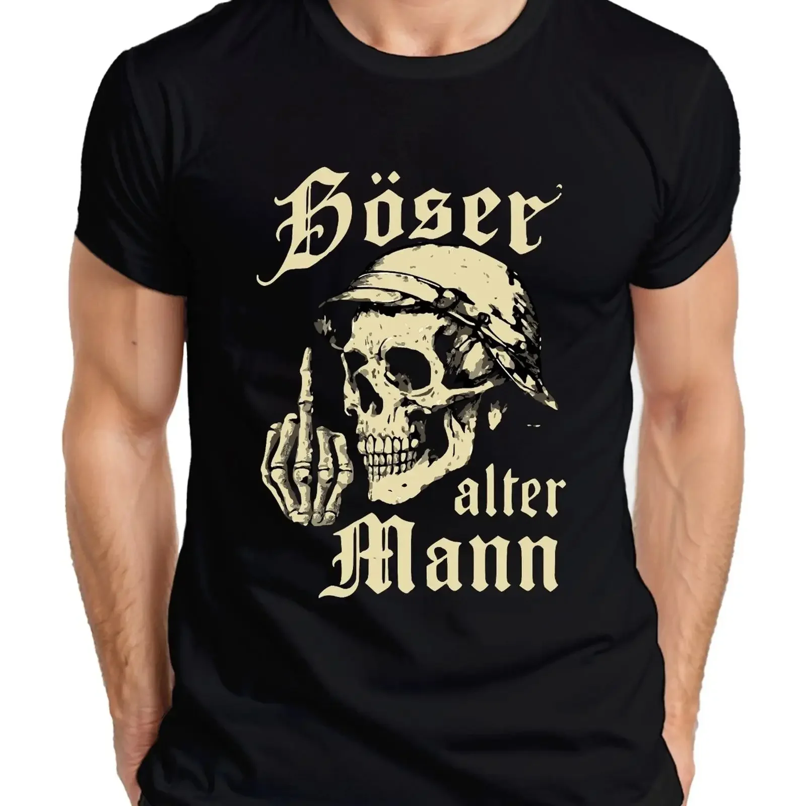 Totenkopf Skeletthand Mittelfinger Biker Rocker Böser alter Mann Herren T Shirt vintage Washed Unisex Breathable Versatile