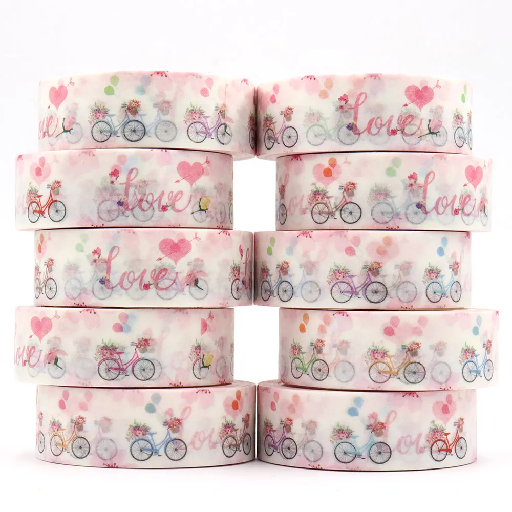 NEW 1PC 15mm*10m Spring Valentine Balloon Bicycle Washi Stickers Decorative Stationery MaskingTape office supplies