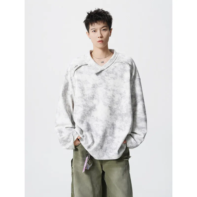 الأمريكية الرجعية التعادل صبغ الأحمر البلوز الرجال Sli كول أعلى الخريف المال القديم Sle ملابس خارجية العصرية عارضة محبوك سترة #4