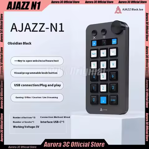 Ajazz N1 Wired Stream Deck 15-Key Programmable Macro Mini Keyboard Custom Multi-Scenario Buttons Stream Index Desktop Helper