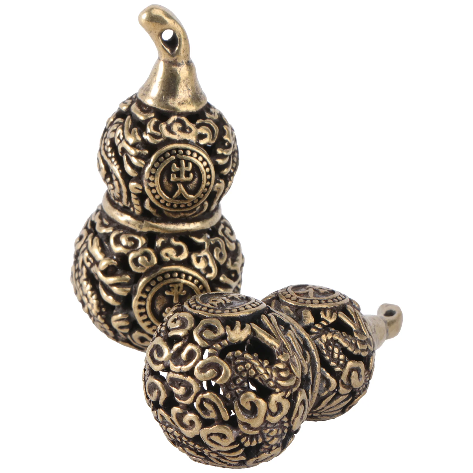 

1 Set of 2PCS Feng Shui Brass Calabash Key Chain Decor Gourd Mini Gourd Pendant Mini Keychains Gourd Mini Brass Gourd Decor