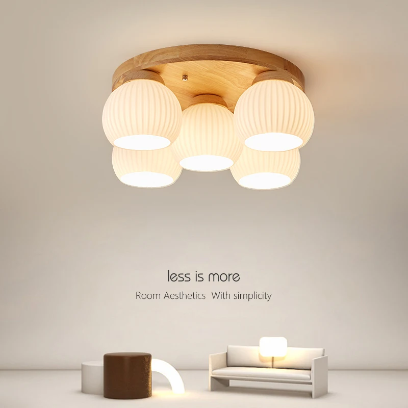 

Nordic Log Style Living Room Chandeliers Japanese Tatami Bedroom Lamp Warm Home Solid Wood Restaurant Entrance Ceiling Lights