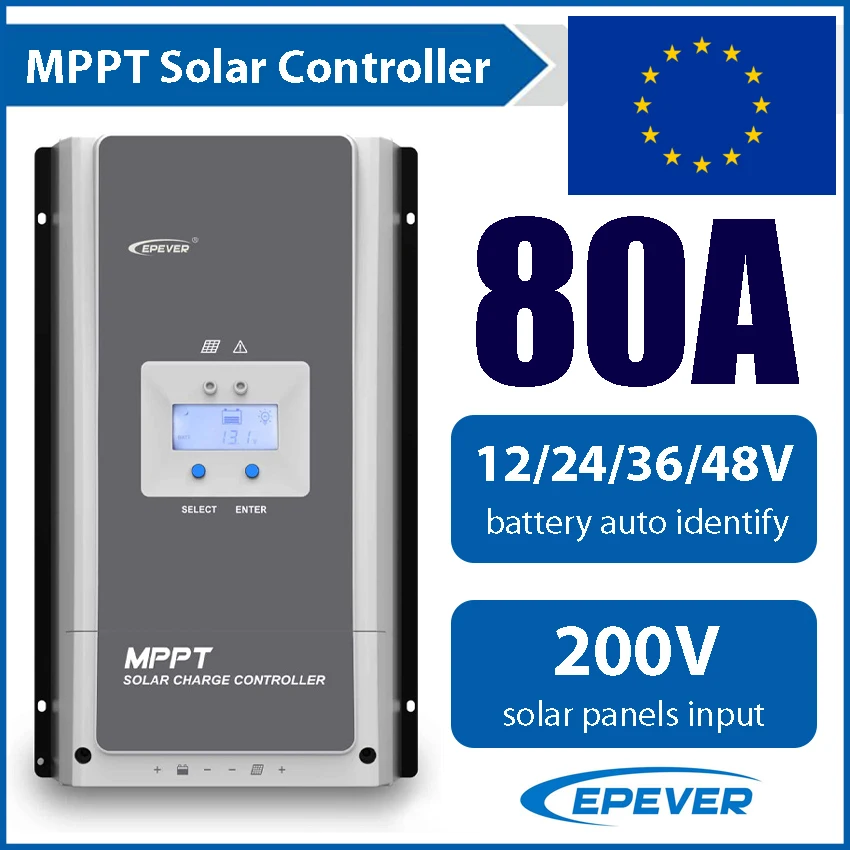 80A MPPT Solar Controller 12/24/36/48V Battery Input Auto PV Panels Voltage 200V Tracer8420AN EPEVER Regulator With Sensor