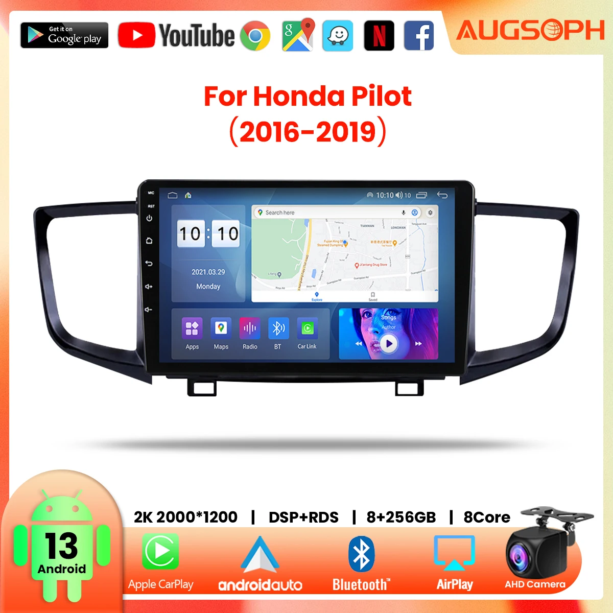 

Android 13 Car Radio for Honda Pilot 2016-2019, 2K Multimedia Player with 4G Carplay DSP & 2Din GPS Navigation.