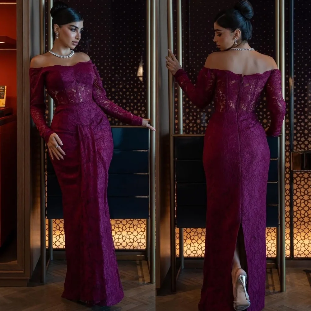 

Customized Classic Lace Pleat Mermaid Off-the-shoulder Long Dresses Bespoke Occasion Unisex Fashion Formal