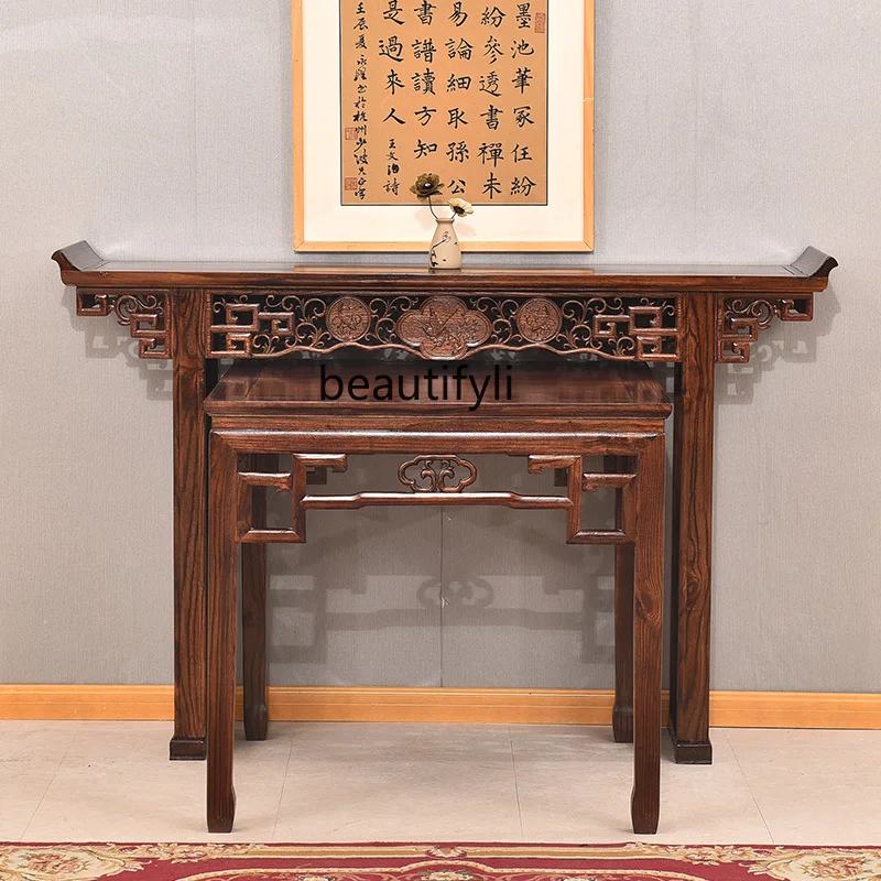 

Hall Altar Combination a Long Narrow Table Buddha Table Solid Wood Altar Elm Antique in Ming and Qing Dynasties