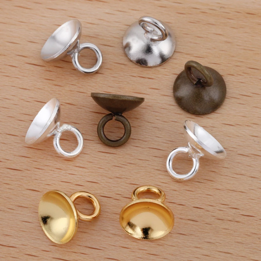 REGELIN Gold/Silver/Antique Bronze Plated Copper Bead Caps Fitting Round Beads Pendants 50pcs/lot DIY Necklace Findings Handmade