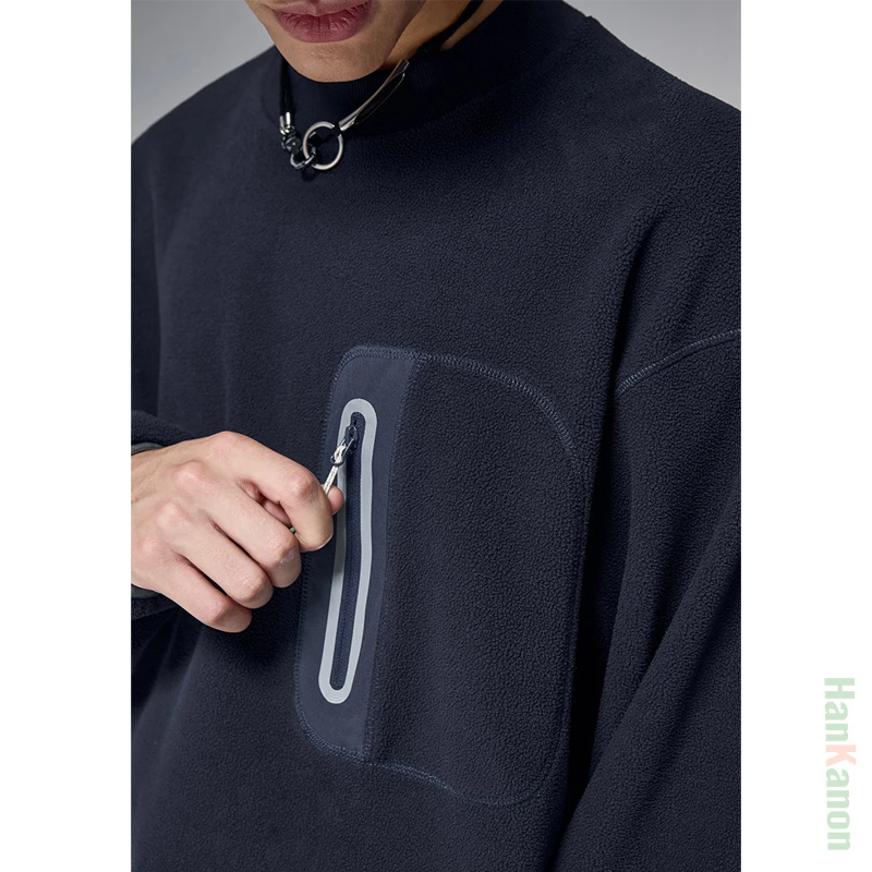 سويت شيرت رجالي من الصوف الربيعي 2025: رقبة دائرية مدببة، جيب بشريط سميك، وفضفاض على طراز الشارع #3