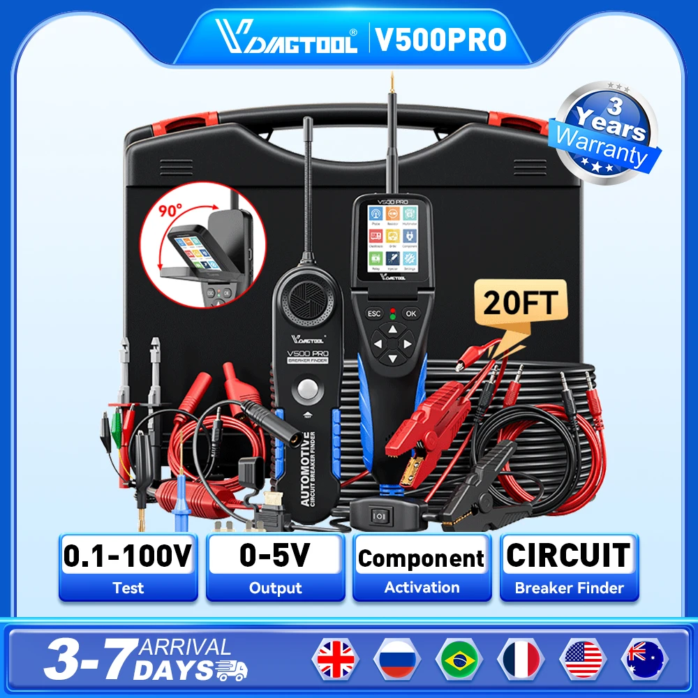2026 VDIAGTOOL V500PRO 12V/24V Automotive Circuit Tester Car Power Circuit Probe Kit Multimeter Oscilloscope Relay Injector Test