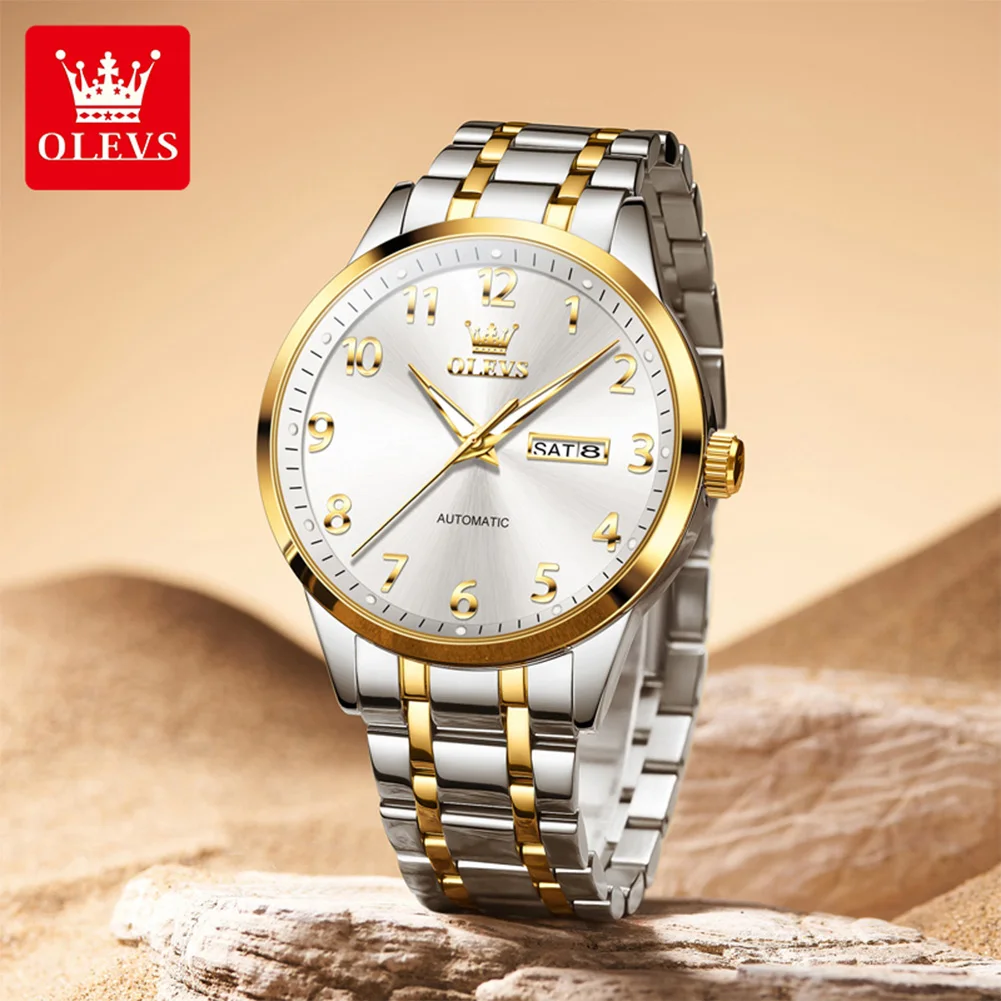 OLEVS 7078 Watch Man Luxury Original Automatic Mechanical Business Watch﻿ Waterproof Luminous Week Date Watches For Man