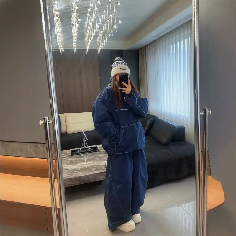 New Style Waterproof 3L Laminated Hard Shell Imitation Denim Loose Ski Suit Snowboarding Clothing 스키복