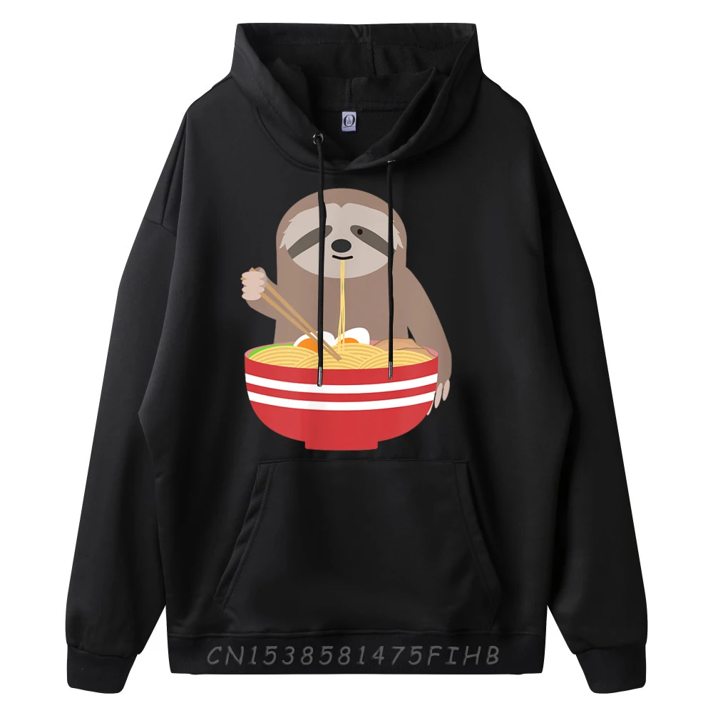 Sloth Eating Ramen Bowl Noodles Black Graphic Tees Pullover Hoodies Lovers Day Christmas Sweater