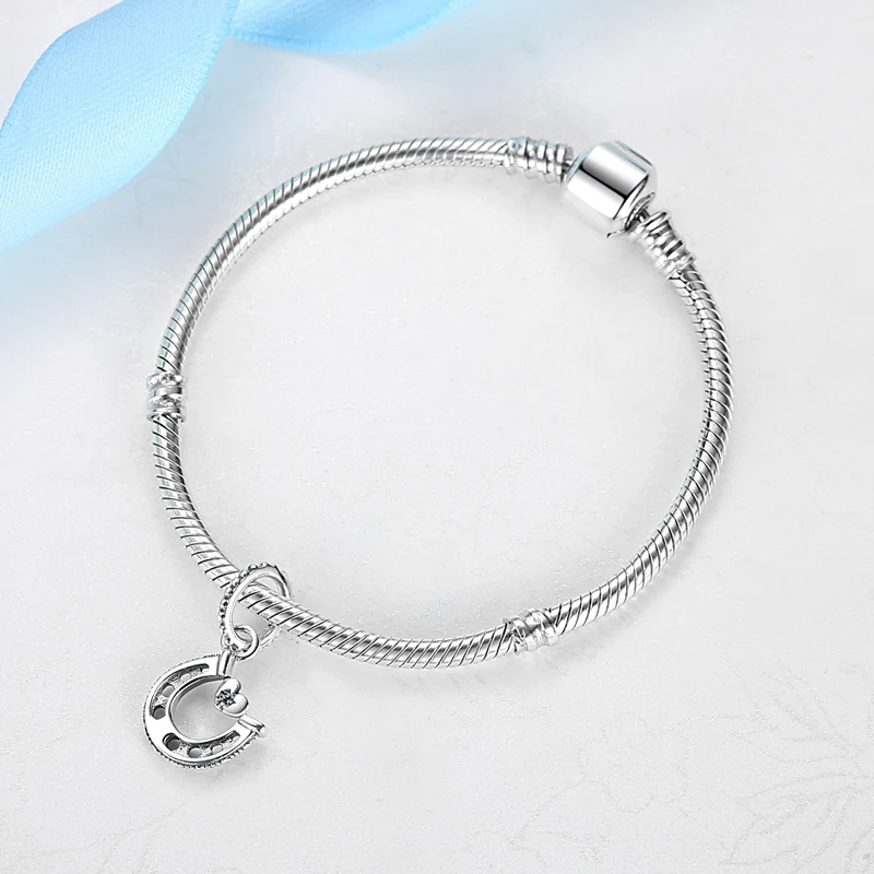 Ciondoli originali in argento Sterling 925 fortunato ciondolo trifoglio a ferro di cavallo perline Fit Pan Brand bracciali collane gioielli fai da