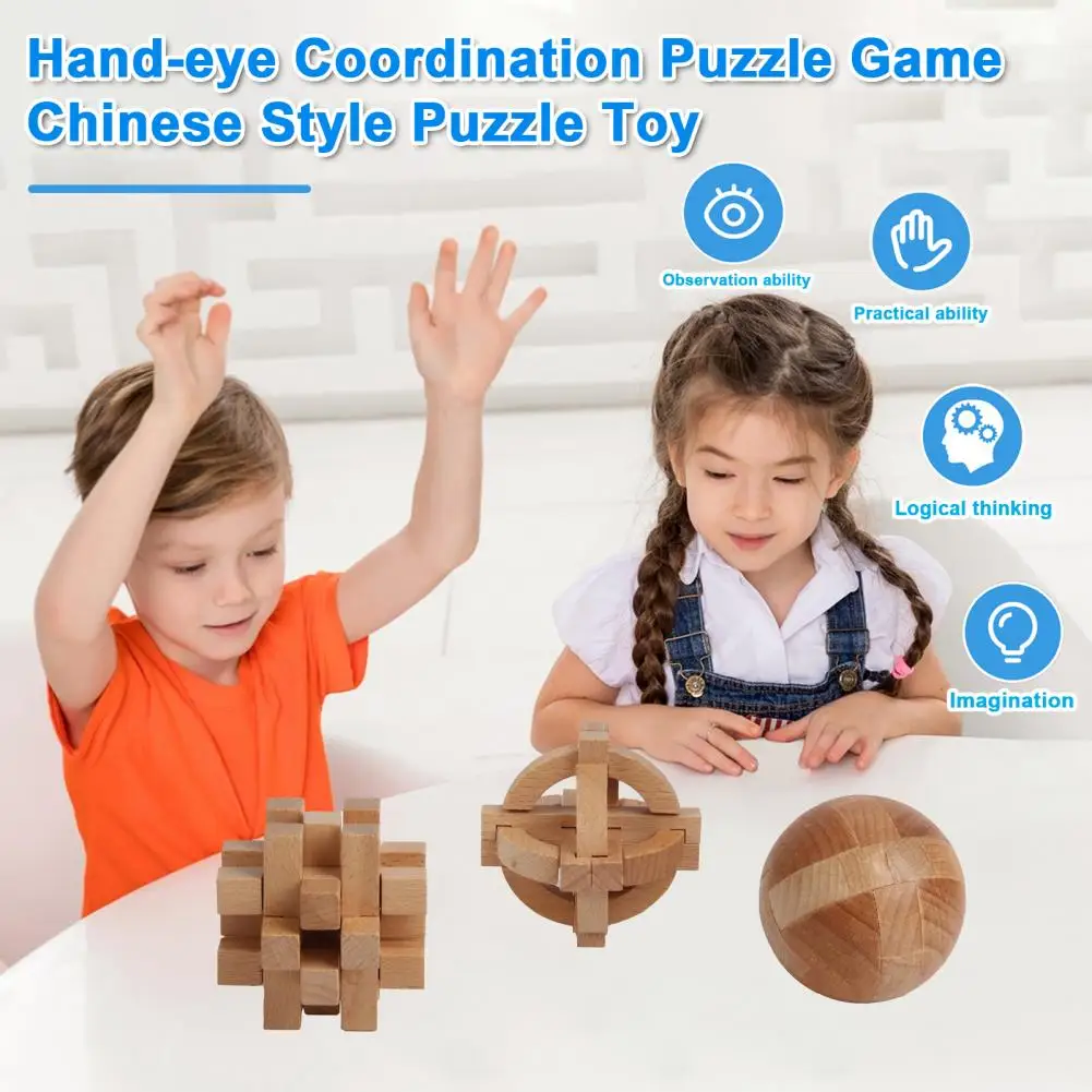 Funny Wooden Puzzle Toy Chinese Style Puzzle Toy Educational Wooden Puzzle Toy for Kids Chinese Mortise Tenon Joint Wood Unlock