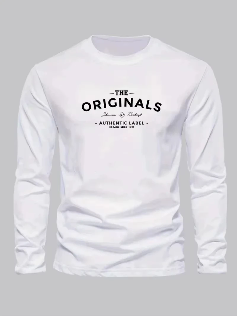 Pure cotton crew neck long sleeve top with simple design for men. Breathable and easy care, ideal daily & office casual clothing