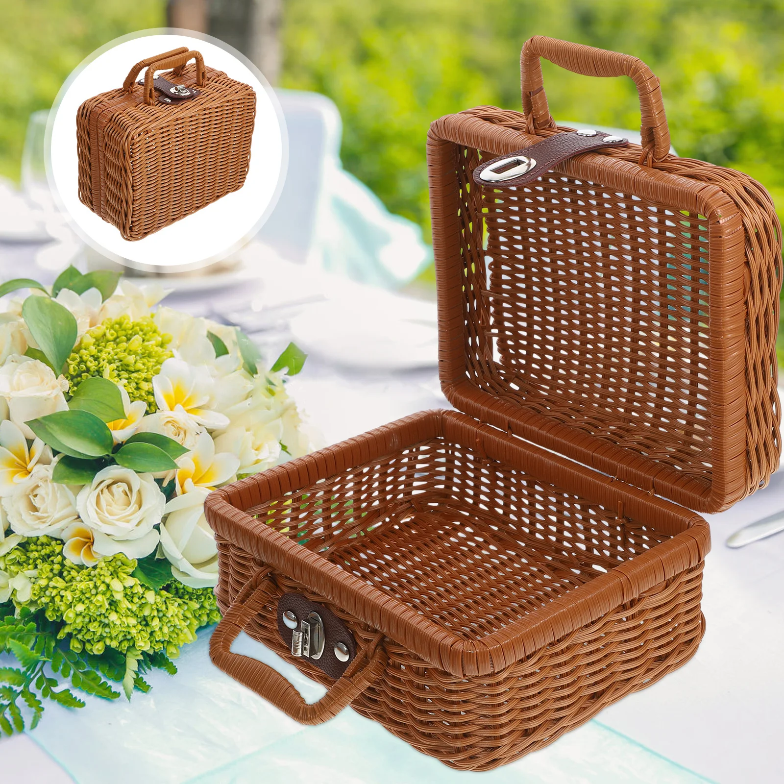 

Woven With Retro Storage Box Handle Vintage Picnic Basket For Home Office Decor Retro Storage Case Prop