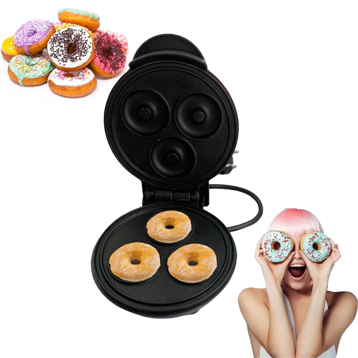 Electric Donut Machine Non-Stick Coated Kitchen Donut Maker Kid'S Snacks Desserts Breakfast Mini Donut Maker EU Plug C