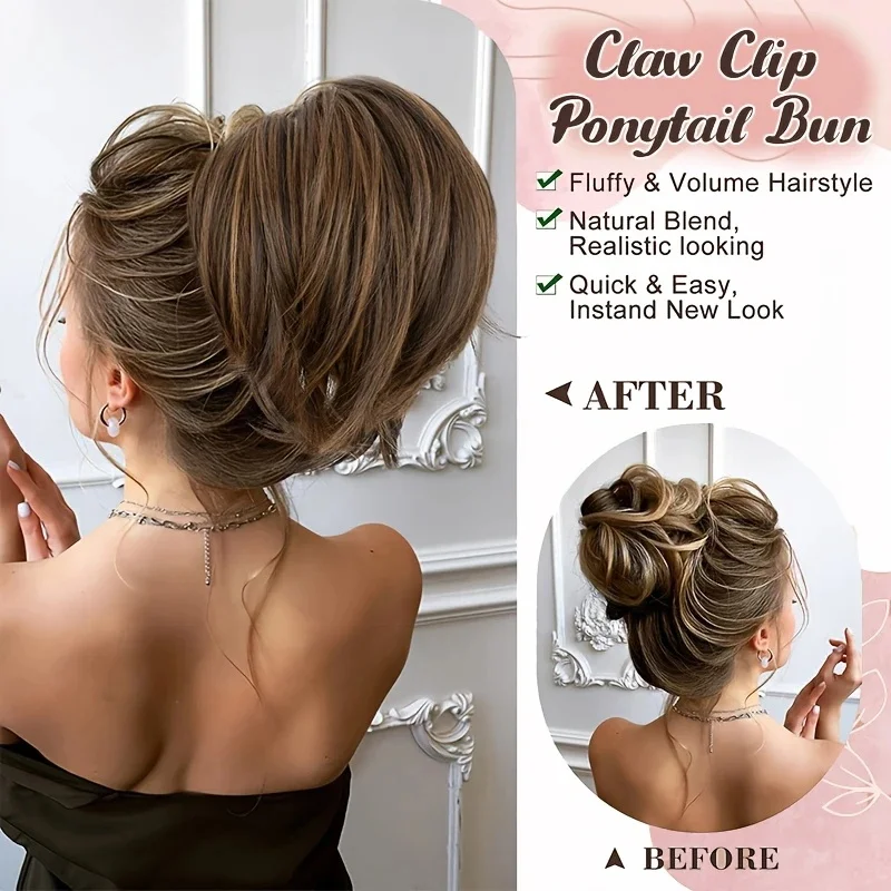 Elegant Messy Bun Hair Clip for Women,Synthetic Straight Ponytail Extension & High Bun,Easy to Wear Perfect for Daily Use