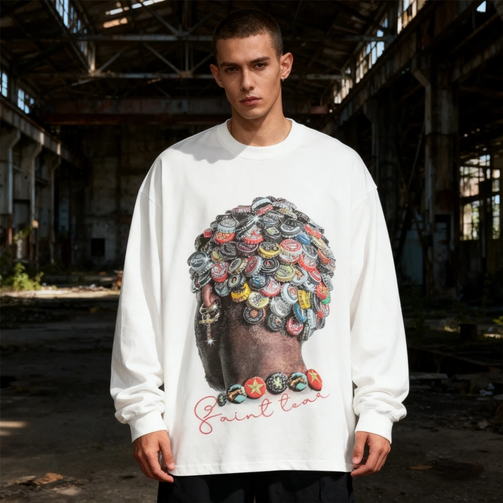 

KUCLUT SAINT OF MICHAEL модная крышка для бутылок с графическим принтом, свободная футболка большого размера с длинными рукавами, футболка из 100% хлопка для мужчин и женщин