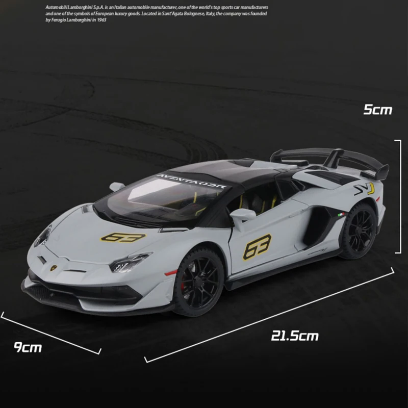 Diecast 1/24 Scale Lamborghini Aventador SVJ Super Car Model With Sound Light And Collective Miniature Voiture Boy Car Toy